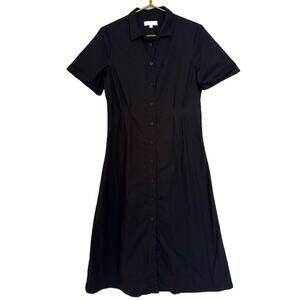 Habitual Cotton Black Dress Short Sleeve Button Down Collar Women's Size Small